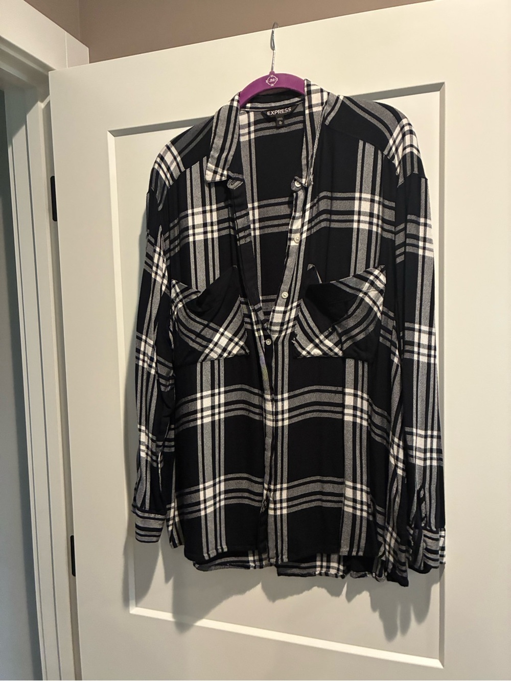 Express Black and White Plaid Button-Down Shirt
